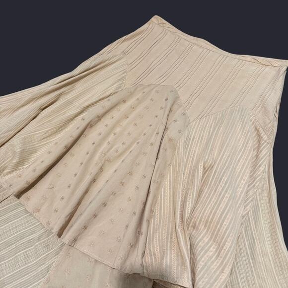 VTG Y2K Faded Glory Tan Floral Embroidered & Striped Patchwork Cotton Midi Skirt - Picture 6 of 8